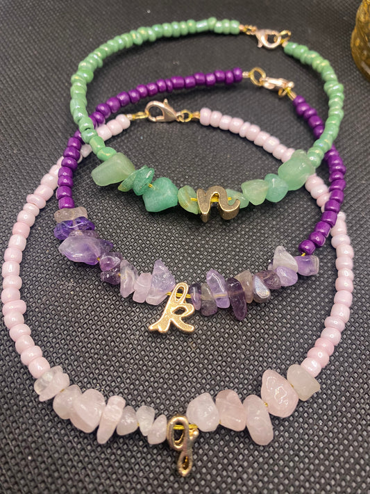 Initial & Crystal Chips Anklet